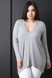 Rib Knit Long Sleeves High Low Tunic Top