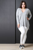Rib Knit Long Sleeves High Low Tunic Top