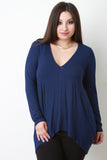 Rib Knit Long Sleeves High Low Tunic Top