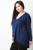 Rib Knit Long Sleeves High Low Tunic Top