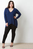 Rib Knit Long Sleeves High Low Tunic Top