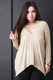 Rib Knit Long Sleeves High Low Tunic Top