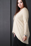 Rib Knit Long Sleeves High Low Tunic Top