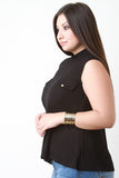 Rib Knit Faux Pocket Mock Neck Top