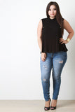 Rib Knit Faux Pocket Mock Neck Top