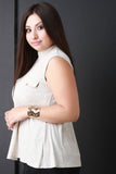 Rib Knit Faux Pocket Mock Neck Top