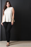 Rib Knit Faux Pocket Mock Neck Top