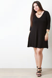 Double Layer V Neck Half Sleeve Tee Shirt Dress