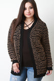 Two Tone Knit Open Front Cardigan