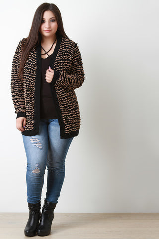 Two Tone Knit Open Front Cardigan