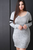 Melange Knit Striped Sleeve Midi Dress