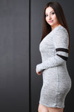 Melange Knit Striped Sleeve Midi Dress