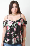 Open Shoulder Floral Print Top