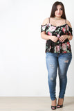 Open Shoulder Floral Print Top