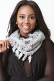 Open Knit Tassel Hem Infinity Scarf