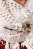 Open Knit Tassel Hem Infinity Scarf