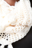 Open Knit Tassel Hem Infinity Scarf