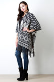 Loose Knit Multipattern Fringe Tassel Hem Poncho
