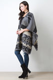 Navajo Tribal Print and Stripes Open Front Poncho