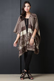 Navajo Tribal Print and Stripes Open Front Poncho