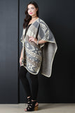 Navajo Tribal Print and Stripes Open Front Poncho