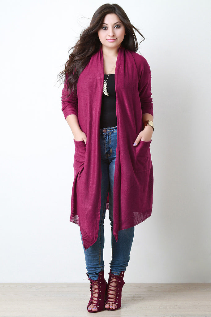 Long Contrast Satin Back Cardigan