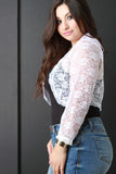 Open Front Lace Long Sleeve Cropped Bolero