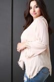 Crochet Lace Trim Long Sleeve Asymmetrical Hem Blouse