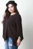 Crochet Lace Trim Long Sleeve Asymmetrical Hem Blouse