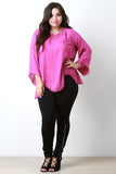 Crochet Lace Trim Long Sleeve Asymmetrical Hem Blouse
