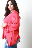 Crochet Lace Trim Long Sleeve Asymmetrical Hem Blouse