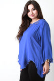Crochet Lace Trim Long Sleeve Asymmetrical Hem Blouse