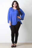 Crochet Lace Trim Long Sleeve Asymmetrical Hem Blouse