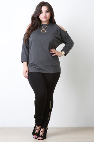 Knit Open Shoulder Mock Neck Top