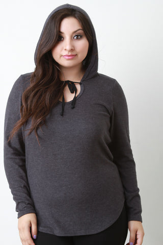 Hooded Drawstring Soft Knit Top
