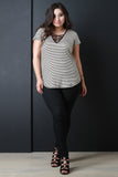 Striped Knit Criss Cross Short Sleeve Top