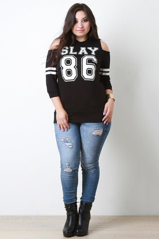 Slay Open Shoulder Stripe Arm Top