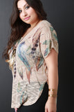 Semi-Sheer Feather Print Top with Necklace