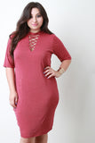 Criss Cross Mock Neck Midi Dress