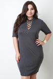 Criss Cross Mock Neck Midi Dress