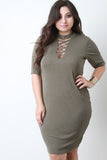 Criss Cross Mock Neck Midi Dress