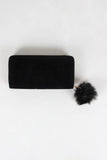 Fur Pom Pom Velvet Zipper Wallet