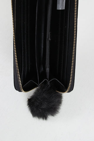 Fur Pom Pom Velvet Zipper Wallet