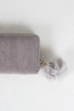 Fur Pom Pom Velvet Zipper Wallet