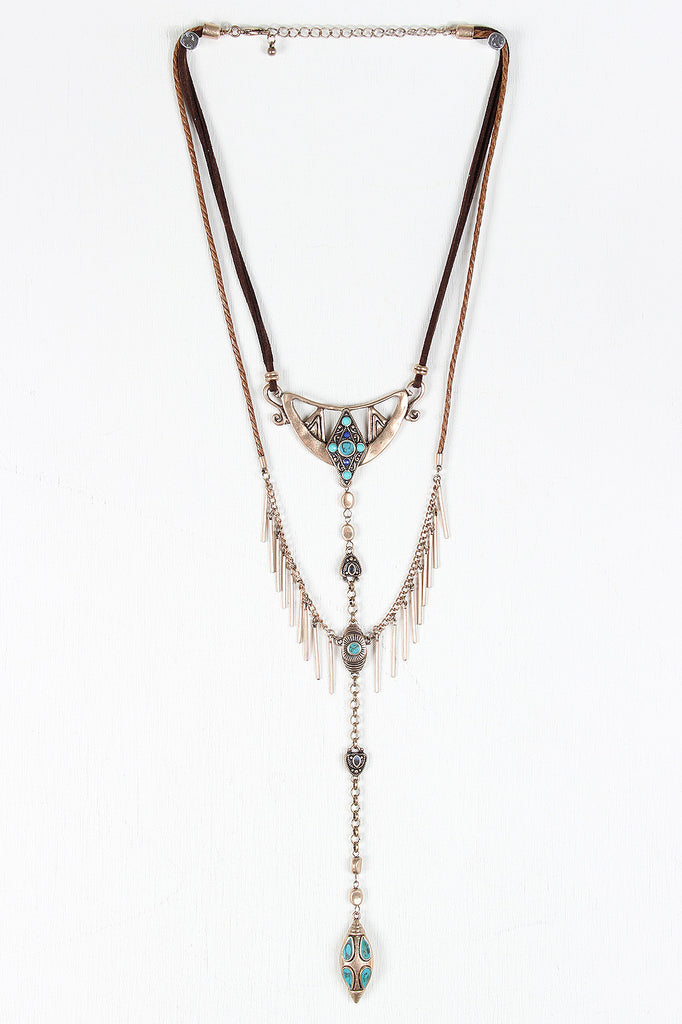 Mixed Materials Layered Bohemian Necklace Set