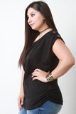 Ruched Soft Knit Button Shoulder Top