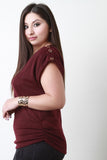 Ruched Soft Knit Button Shoulder Top