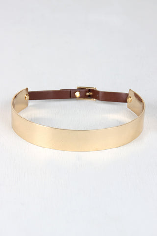 Metallic Collar with Vegan Leather Buckle Necklace