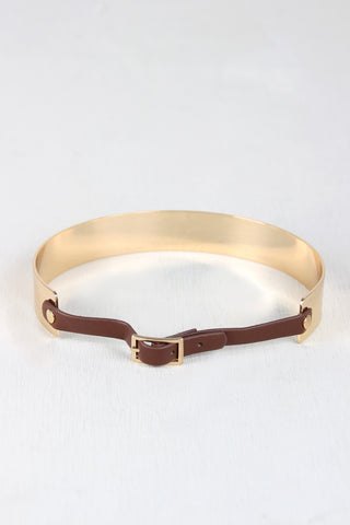Metallic Collar with Vegan Leather Buckle Necklace