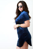 Rib Velvet Mock Neck Short Sleeve Mini Dress
